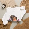 Close-up of the "I Put You on Hold to Make the Face." design on the sweatshirt