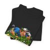 Folded black T-shirt showing "Still Looking for That Fairway" golf graphic
