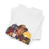 Close-up of the "Up at 4 AM to watch the price drop at 9." farmer design on the t-shirt