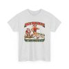 Funny running Christmas T-shirt in Ash, front print: Deck the Halls With My Mile Splits, a Santa-hat runner passing an exhausted Santa
