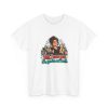 White bartender T-shirt printed with Yes, I saw you. No, you're not next and an unimpressed bartender with a curly bun and gold hoops