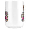 Close-up of the "My Headset Has a Mute Button. My Face Doesn't." mute button design on the mug