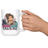 I Put You on Hold to Make the Face. funny 15oz white coffee mug, held up in a cheers