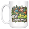 In the Bushes Finding Myself funny 15oz white mug, front view, left handle