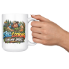 Still Looking for My Disc 15oz mug - cheers Still Looking for My Disc funny 15oz white mug, held up in a cheers