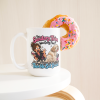 The Sanitary Trim Was Going Fine. Then He Sat Down. 15oz mug - with a donut The Sanitary Trim Was Going Fine. Then He Sat Down. funny 15oz white coffee mug, on a table with a donut