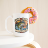 Catch and Release My Responsibilities funny 15oz white mug, with a donut on the rim, left handle