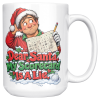15oz white ceramic golf Christmas mug printed with DEAR SANTA, MY SCORECARD IS A LIE and a golfer in a Santa hat scratching his head