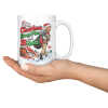 15oz white ceramic golf Christmas mug with a golfer in a Santa hat tiptoeing away from presents with his golf bag and the words My Christmas Escape Plan Has 18 Holes.
