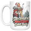 Santa Brought Me New Clubs. Same Swing. funny 15oz white mug, front view, left handle