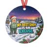 MY BEST SHOT IS AN EXCUSE. round metal Christmas ornament