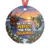 THE CAST WAS PERFECT. THE FISH DISAGREED. round metal Christmas ornament, back view