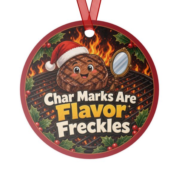 char-marks-round-christmas-ornament-v2-front Char Marks Are Flavor Freckles round metal Christmas ornament