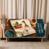 Detective Casebook sherpa blanket hung over a sofa in a bright living room Detective Casebook sherpa blanket hung over a sofa in a bright living room