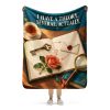 Detective Casebook sherpa blanket held open by a woman, showing the full I HAVE A THEORY. SEVERAL, ACTUALLY design and its true size Detective Casebook sherpa blanket held open by a woman, showing the full I HAVE A THEORY. SEVERAL, ACTUALLY design and its true size