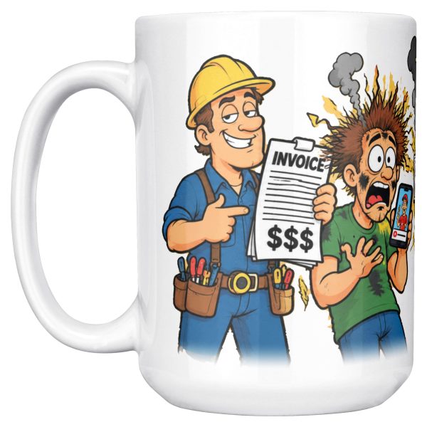 I Love DIY Wiring Videos. They Pay My Mortgage. 15oz electrician mug, left side 15 oz white ceramic electrician mug printed with "I Love DIY Wiring Videos. They Pay My Mortgage.", left side
