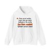 White hand-drawn hoodie with the social work gas station bathroom ranking joke