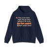 Navy hand-drawn hoodie with the social work gas station bathroom ranking joke