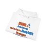 For any welder: hard to shop for. Already built it. Flat graphic hoodie White flat vector hoodie with the welder dictionary joke: Hard to shop for. Already built it., folded view