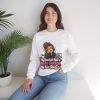 My Headset Has a Mute Button. My Face Doesn't. crewneck sweatshirt - lifestyle Model wearing the white crewneck sweatshirt printed with the "My Headset Has a Mute Button. My Face Doesn't." design