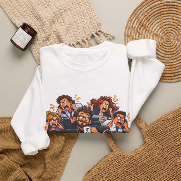 i-removed-one-permission-suddenly-everyone-knew-my-extension-4 White crewneck sweatshirt printed with "I Removed One Permission. Suddenly Everyone Knew My Extension.", styled flat lay