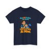 Navy flat vector T-shirt with the pharmacist joke: Gave 600 flu shots this month. I still look away at mine.