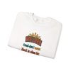 White vintage poster crewneck sweatshirt with the welder dictionary joke: Hard to shop for. Already built it., folded view