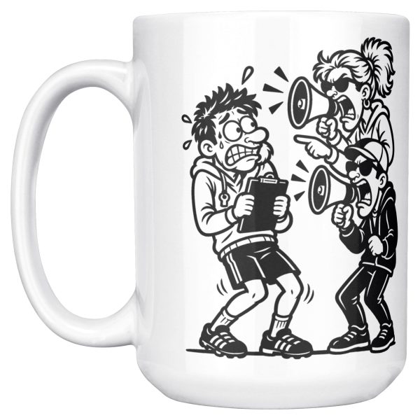 I COACH KIDS FOR FREE. PARENTS COST EXTRA. 15oz coach mug, left side 15 oz white ceramic youth coach mug printed with "I COACH KIDS FOR FREE. PARENTS COST EXTRA.", left side