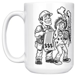 I LOVE DIY WIRING VIDEOS. THEY PAY MY MORTGAGE. 15oz electrician mug, left side 15 oz white ceramic electrician mug printed with "I LOVE DIY WIRING VIDEOS. THEY PAY MY MORTGAGE.", left side