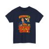 Is Thanksgiving just discovery with gravy? Ask a lawyer. Retro comic tee Navy vintage poster T-shirt with the lawyer joke: Thanksgiving is just discovery with gravy.
