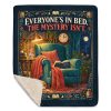 Midnight Mystery Reader sherpa blanket laid flat with one corner folded back to show the soft cream sherpa reverse Midnight Mystery Reader sherpa blanket laid flat with one corner folded back to show the soft cream sherpa reverse