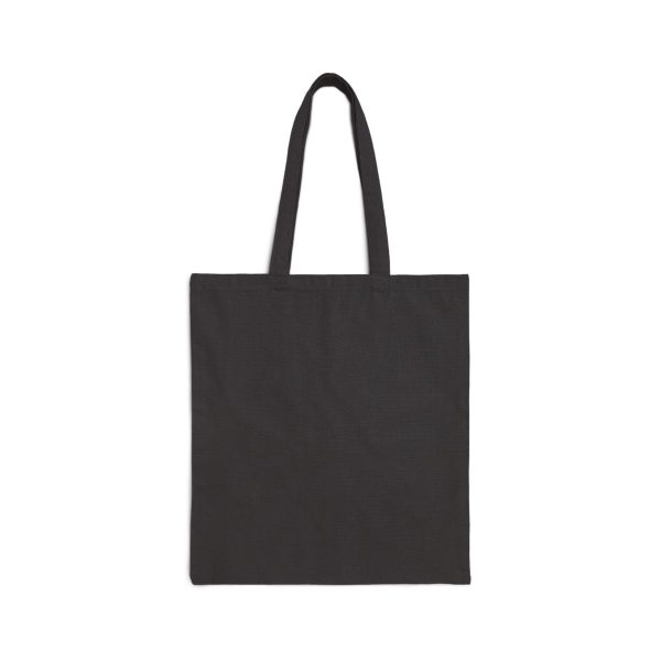 Back of the tote, left blank (the design is printed on the front only). Black flat vector tote bag with the camping tent joke: My tent says it sleeps four. It has never met four people.