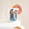 15 oz white ceramic plumber mug printed with "I Don't Panic At Floods. I Invoice Them.", with a donut