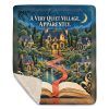 Quiet Village sherpa blanket laid flat with one corner folded back to show the soft cream sherpa reverse Quiet Village sherpa blanket laid flat with one corner folded back to show the soft cream sherpa reverse