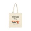 Natural hand-drawn tote bag with the social work gas station bathroom ranking joke