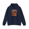 Navy flat vector hoodie with the camping tent joke: My tent says it sleeps four. It has never met four people.