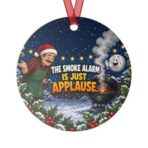 smoke-alarm-round-christmas-ornament-v2-front THE SMOKE ALARM IS JUST APPLAUSE. round metal Christmas ornament