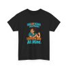 Black hand-drawn T-shirt with the pharmacist joke: Gave 600 flu shots this month. I still look away at mine.