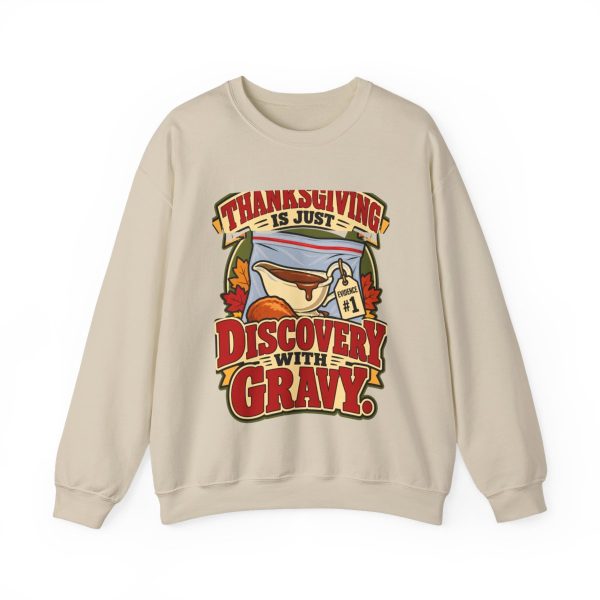 Sand flat vector crewneck sweatshirt with the lawyer joke: Thanksgiving is just discovery with gravy.