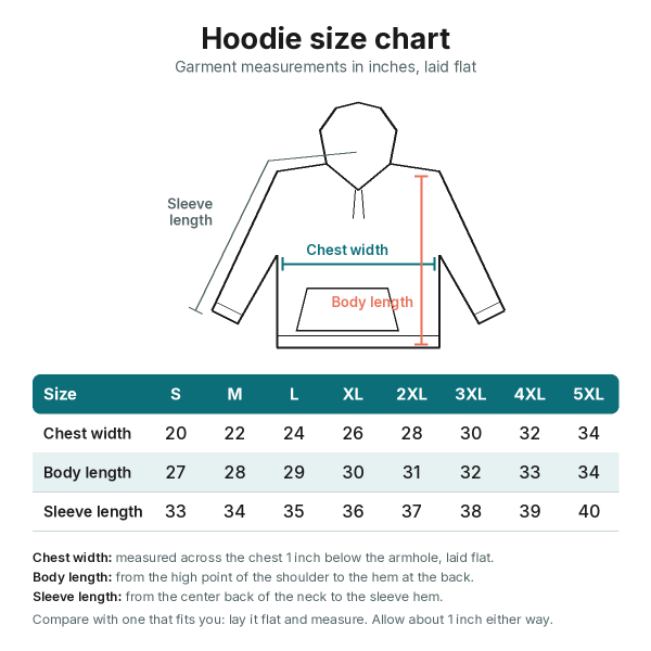 Hoodie size chart