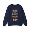 Navy hand-drawn crewneck sweatshirt with the welder dictionary joke: Hard to shop for. Already built it.