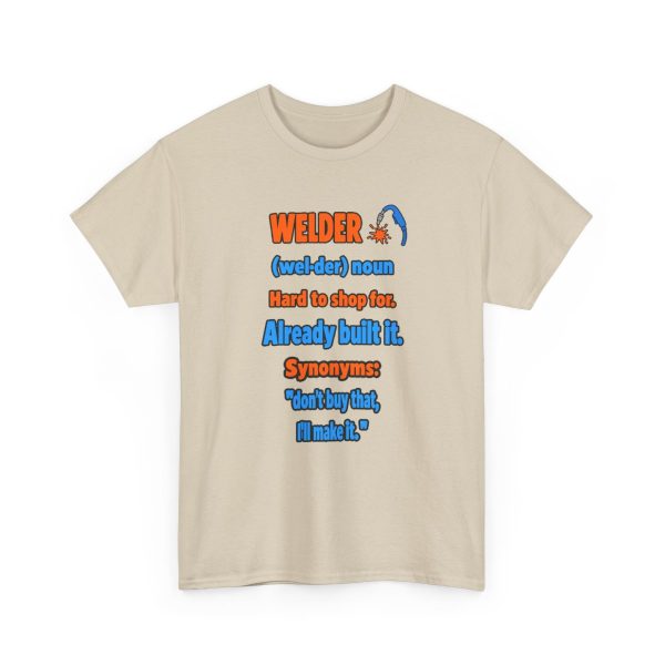 Sand flat vector T-shirt with the welder dictionary joke: Hard to shop for. Already built it.