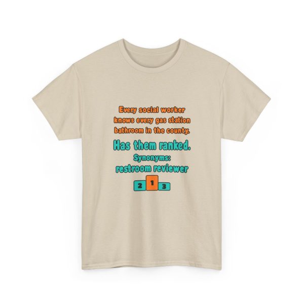 Sand flat vector T-shirt with the social work gas station bathroom ranking joke